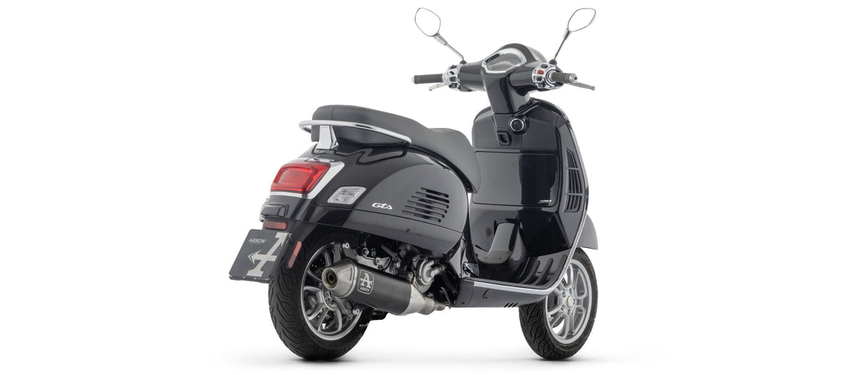 Arrow Homologated Full System with Urban Aluminium "Dark" Slip On with Steel End Cap - Vespa GTS 310