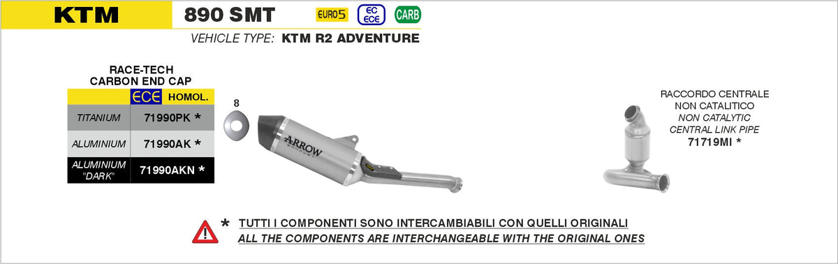 Arrow Race-Tech Aluminium Slip On with Carbon End Cap - Husqvarna Norden 901/Norden 901 Expedition / KTM 890 SMT/790 Adventure
