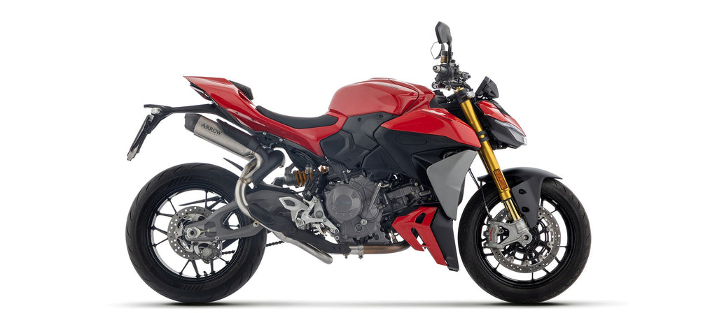 Arrow Round-Sil Titanium Racing Slip Ons (Right & Left) with Carbon End Cap - Ducati Panigale V2/Panigale V2 S