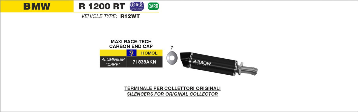 Arrow Maxi Race-Tech Aluminium "Dark" Slip On with Carbon End Cap - BMW R1200RT