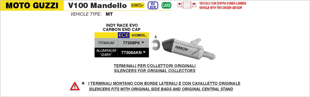 Arrow Indy Race EVO Aluminium "Dark" Slip On with Carbon End Cap - Moto Guzzi Stelvio/V100 Mandello