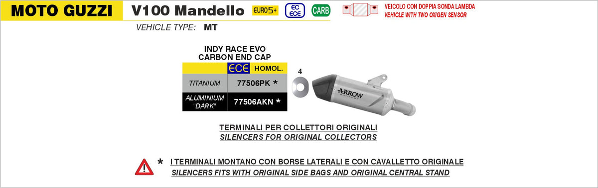 Arrow Indy Race EVO Aluminium "Dark" Slip On with Carbon End Cap - Moto Guzzi Stelvio/V100 Mandello
