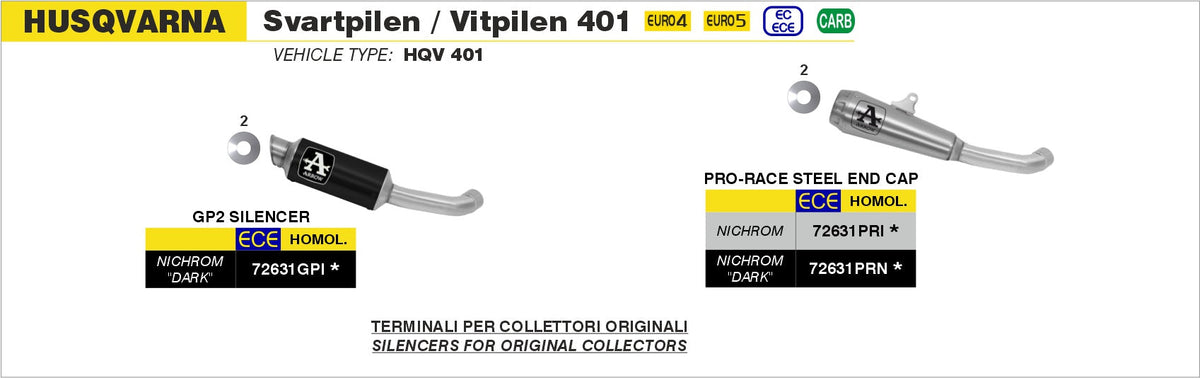 Arrow GP2 "Dark" Slip Ons Kit - Husqvarna Vitpilen 401/Svartpilen 401
