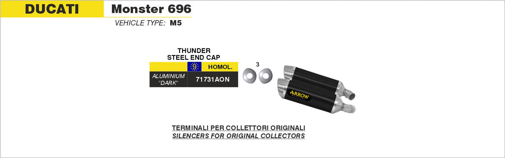 Arrow Thunder Approved Aluminium "Dark" Slip Ons (Right and Left) - Ducati Monster 696/Monster 796