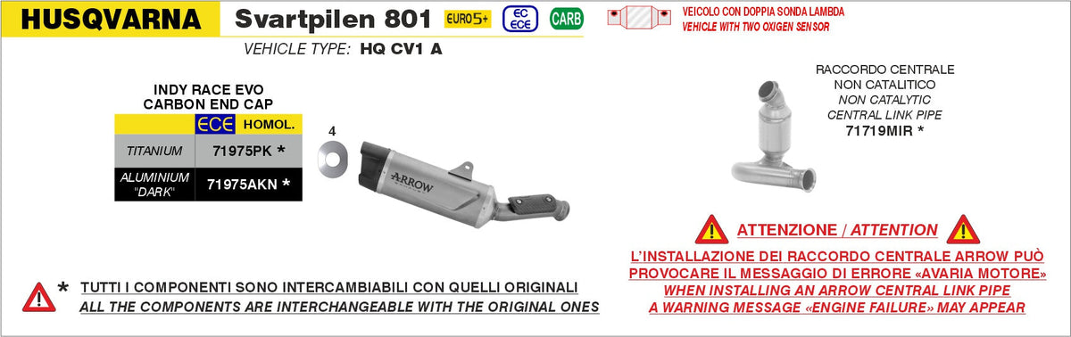 Arrow Indy Race EVO Titanium Slip On with Carbon End Cap - Husqvarna Svartpilen 801