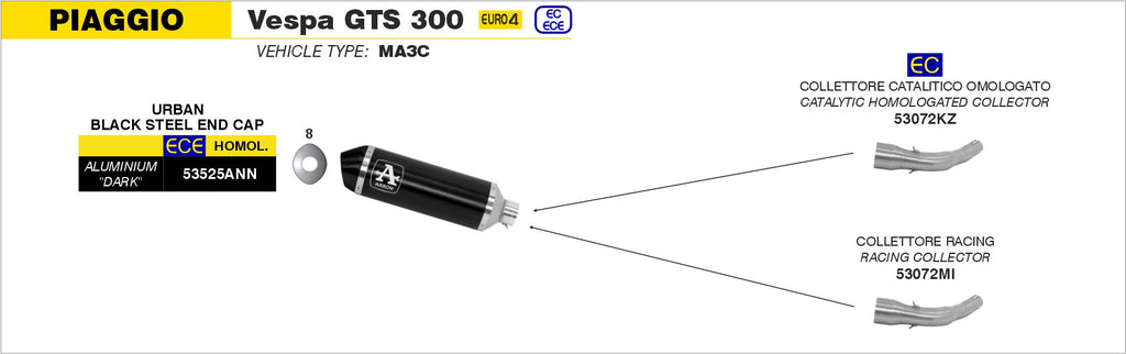 Arrow Catalytic Homologated Link Pipe for Urban Exhaust - Vespa GTS 300
