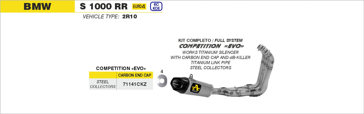Arrow Competition Full System with Dbkiller with Carbon End Cap - BMW S1000RR