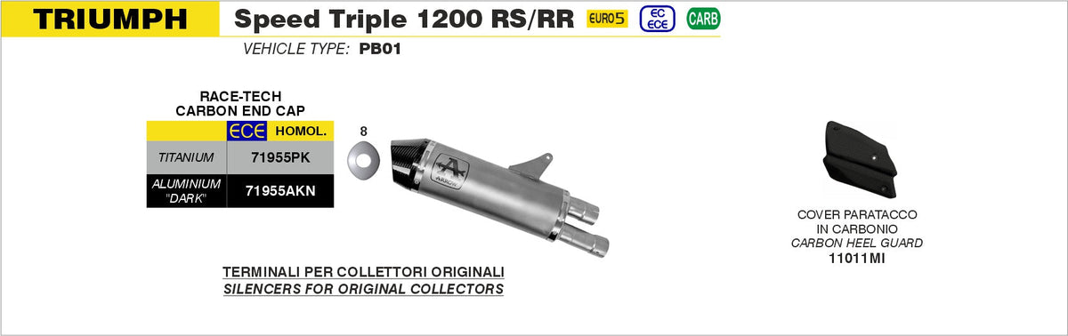 Arrow Race-Tech Titanium Slip On with Carbon End Cap - Triumph Speed Triple/Speed Triple RS