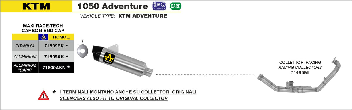 Arrow Maxi Race-Tech Aluminium Slip On with Carbon End Cap - KTM 1050 Adventure/1190 Adventure