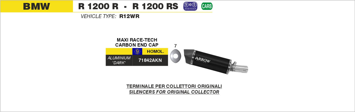 Arrow Maxi Race-Tech Aluminium "Dark" Slip On with Carbon End Cap - BMW R1200R/R1200RS