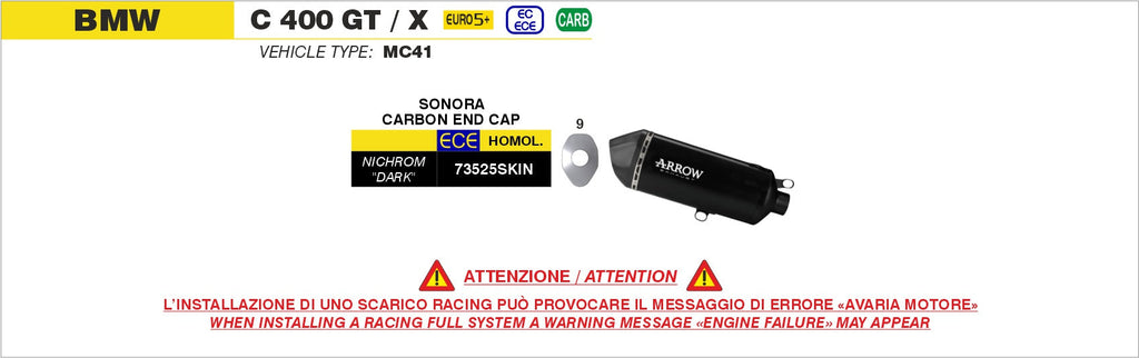Arrow Sonora Nichrom "Dark" Slip On with Carbon End Cap - BMW C400GT