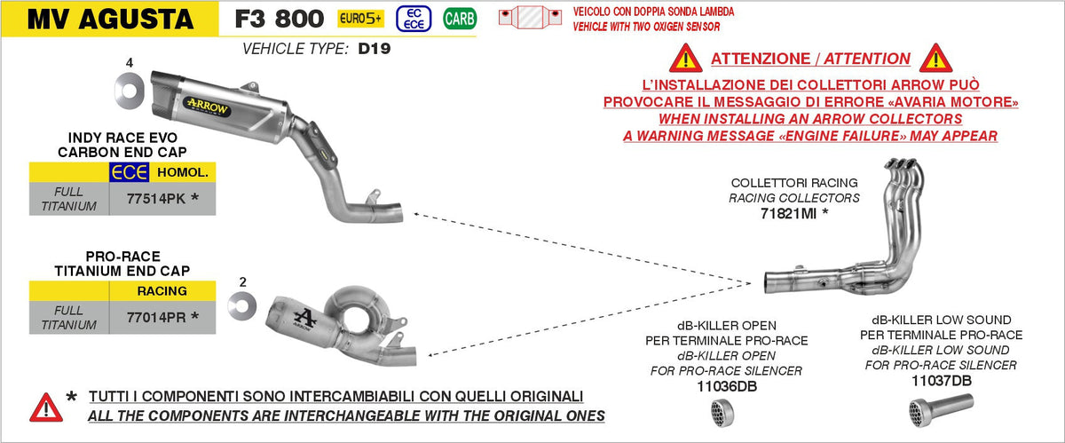 Arrow Stainless Steel Racing Headers - MV Agusta F3/F3 800