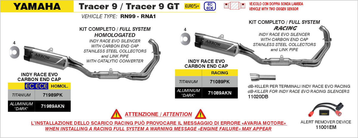 Arrow Homologated Full System with Indy Race EVO Aluminium "Dark" Slip On - Yamaha Tracer 9
