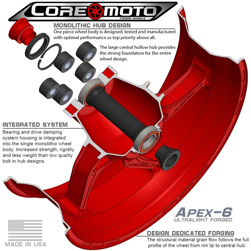 Core Moto Apex-6 Forged Wheel - Gloss Hi-Vis
