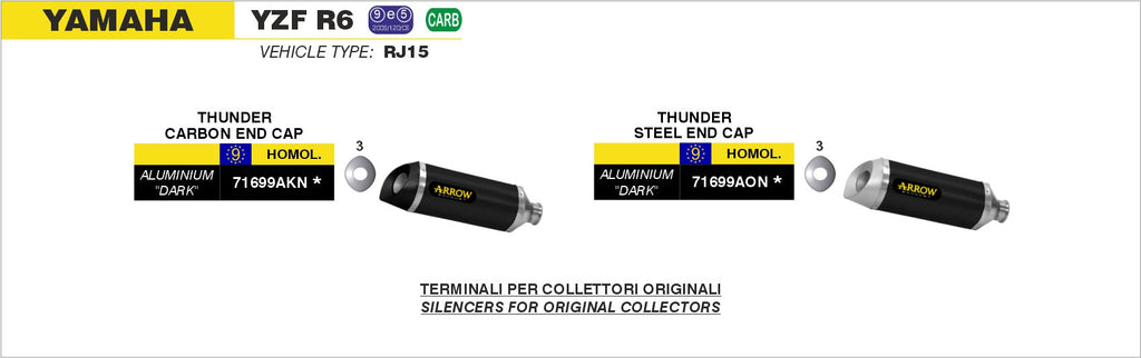 Arrow Street Thunder Aluminium "Dark" Slip On for Stock Headers - Yamaha YZF-R6
