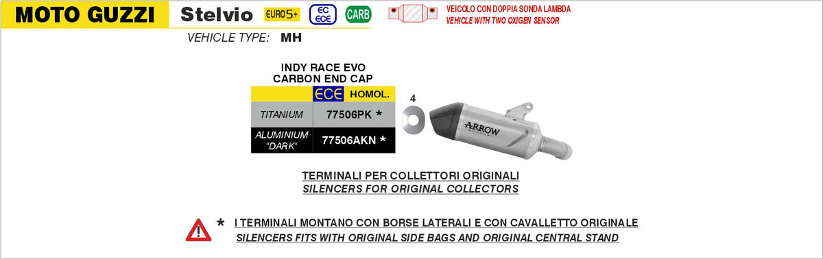 Arrow Indy Race EVO Aluminium "Dark" Slip On with Carbon End Cap - Moto Guzzi Stelvio/V100 Mandello