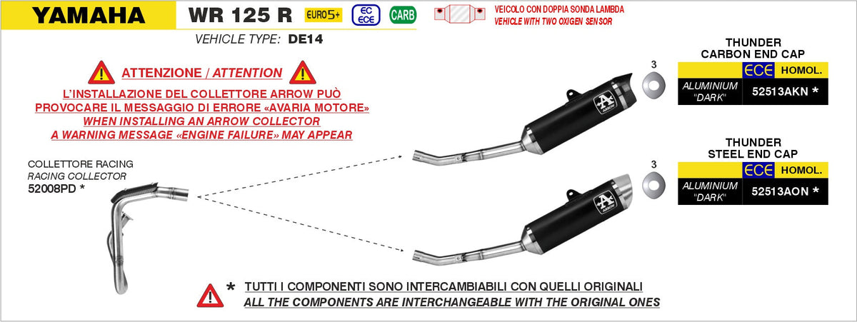 Arrow Thunder Aluminium "Dark" Slip On with Steel End Cap - Yamaha WR125R