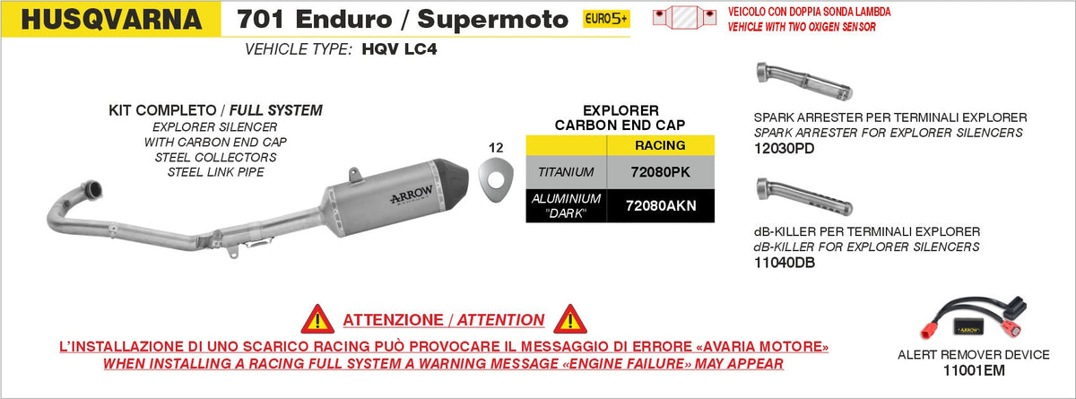 Arrow Full System with Explorer Aluminium "Dark" Slip Ons - Husqvarna 701 Enduro/701 Supermoto / KTM 690 SMC-R/690 Enduro R