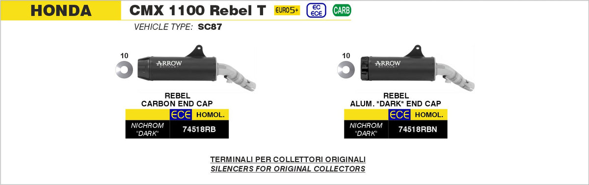 Arrow Rebel Slip On with Aluminium "Dark" End Cap - Honda CMX1100 Rebel 1100T