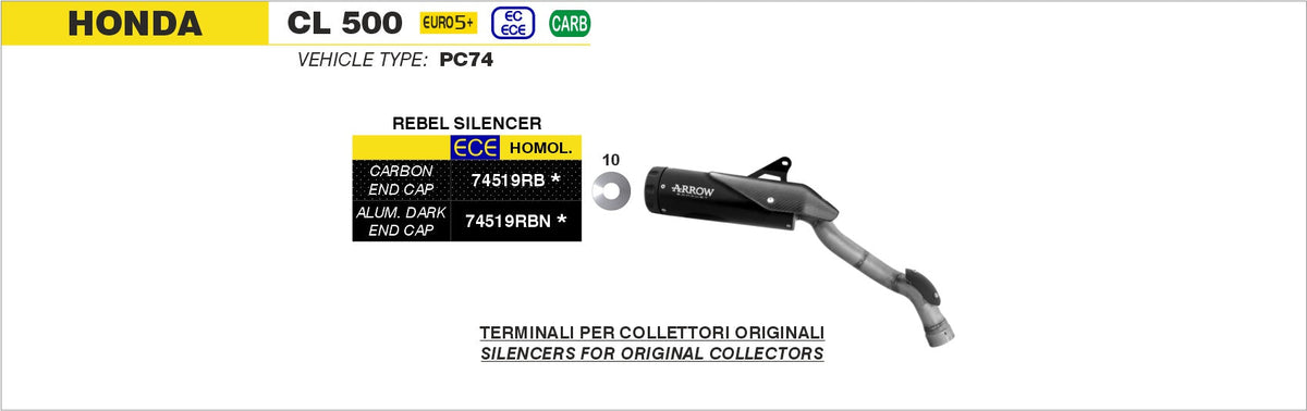 Arrow Rebel Slip On with Carbon Fiber End Cap - Honda SCL500