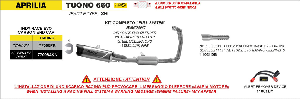 Arrow Full System with Indy Race EVO Aluminium "Dark" Slip Ons - Aprilia RS 660/Tuono 660