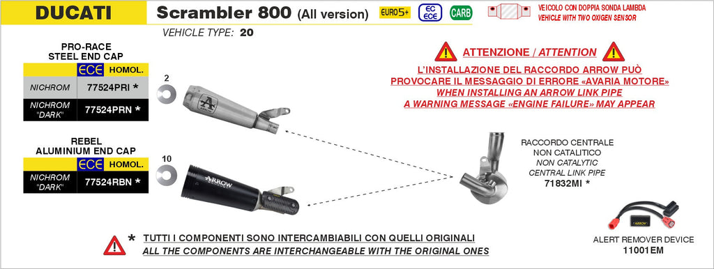 Arrow Rebel Slip On with Aluminium "Dark" End Cap - Ducati Scrambler 1100/Scrambler Icon
