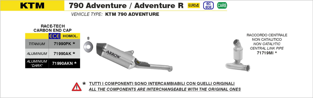 Arrow Race-Tech Aluminium Slip On with Carbon End Cap - Husqvarna Norden 901/Norden 901 Expedition / KTM 890 SMT/790 Adventure