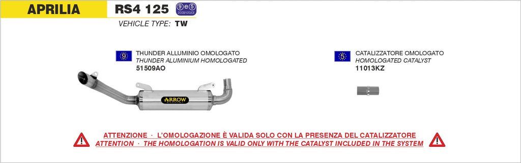 Arrow Thunder Aluminium Slip On for Stock Headers - Aprilia RS4 125