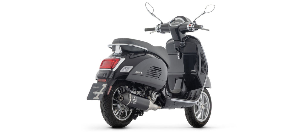 Arrow Homologated Full System with Urban Aluminium "Dark" Slip On with Carbon End Cap - Vespa GTS 310