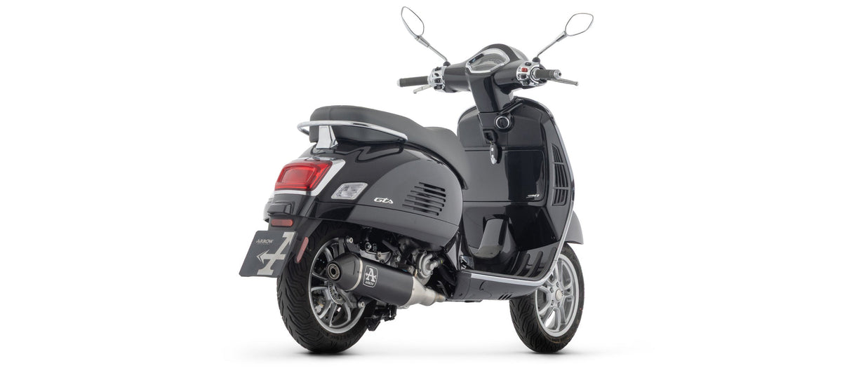 Arrow Homologated Full System with Urban Aluminium "Dark" Slip On with Carbon End Cap - Vespa GTS 310