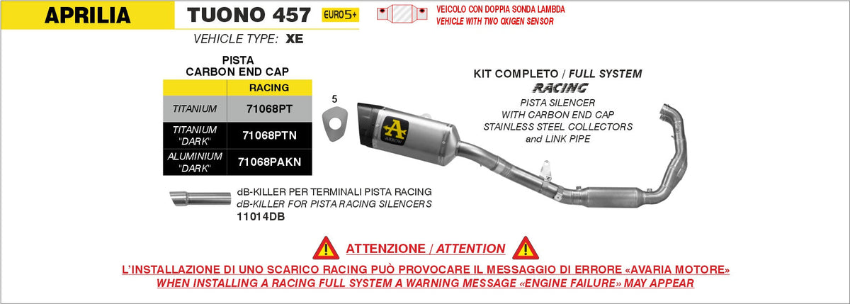 Arrow Racing Full System with Pista Titanium "Dark" Slip On - Aprilia RS 457/Tuono 457