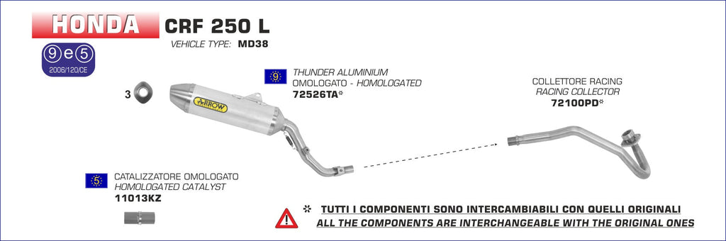 Arrow Catalytic Converter Kit - Aprilia RS4 125 / Honda CRF250L
