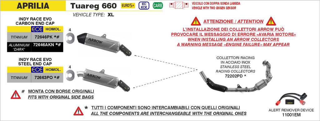 Arrow Indy Race EVO Titanium Slip On with Carbon End Cap - Aprilia Tuareg 660/Tuareg 660 Rally
