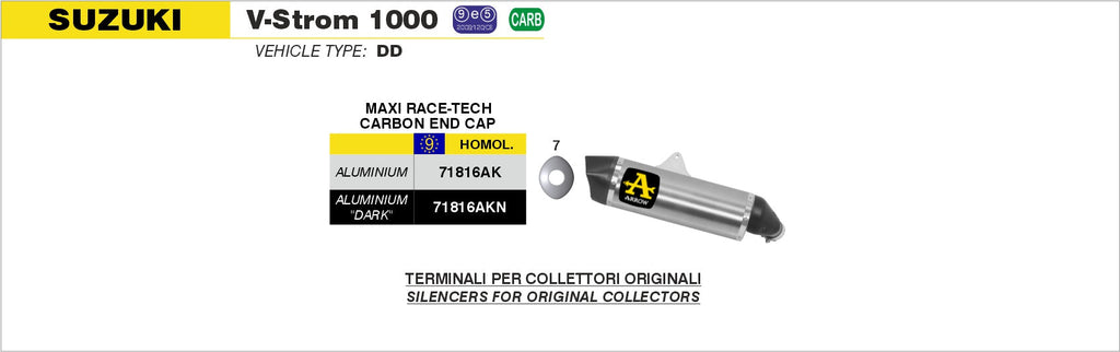 Arrow Maxi Race-Tech Aluminium Slip On with Carbon End Cap - Suzuki V-strom 1000/DL1050 V-Strom 1050