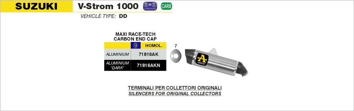 Arrow Maxi Race-Tech Aluminium Slip On with Carbon End Cap - Suzuki V-strom 1000/DL1050 V-Strom 1050