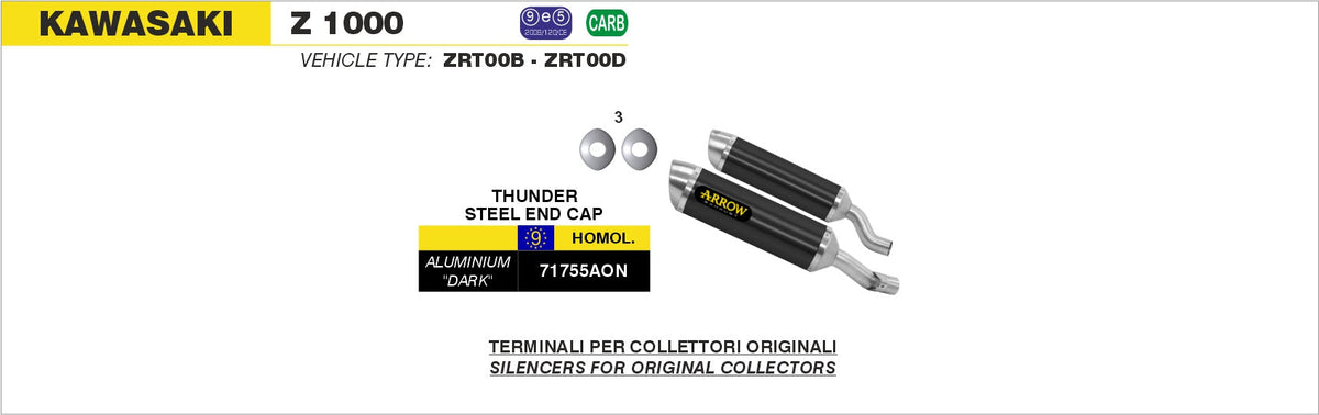 Arrow Thunder Approved Aluminium "Dark" Slip Ons (Right and Left) - Kawasaki Z1000