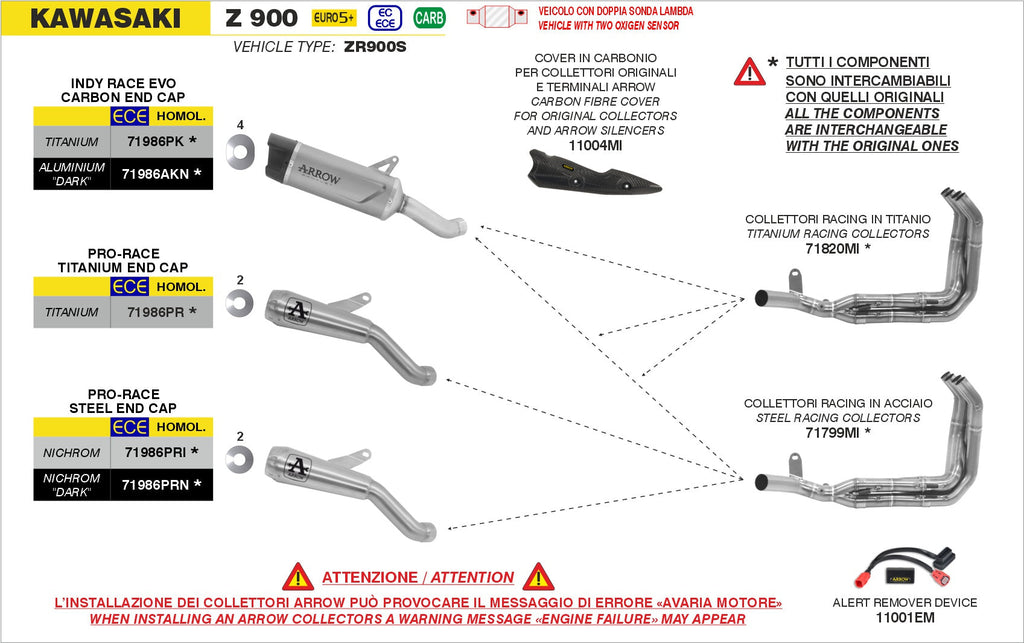 Arrow Stainless Steel Racing Headers - Kawasaki Z900