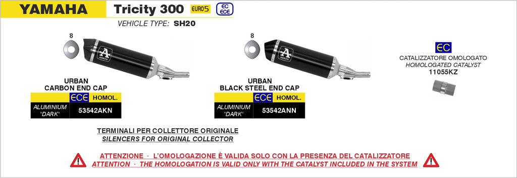 Arrow Catalytic Converter Kit - Yamaha CZD300 XMAX