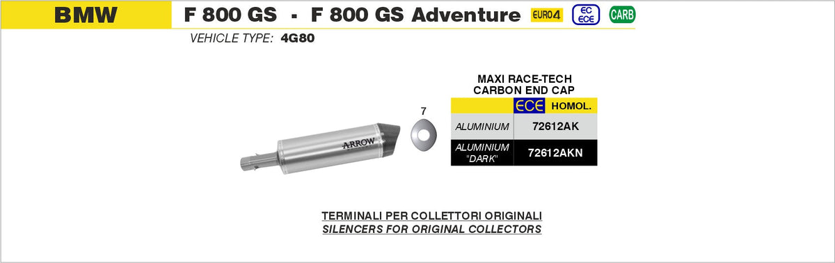 Arrow Maxi Race-Tech Approved Aluminium Slip On with Carbon End Cap - BMW F650GS/F800GS