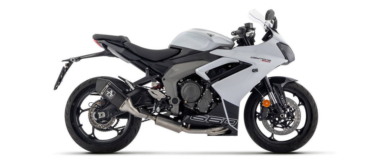 Arrow Homologated Full System with Veloce Aluminium "Dark" Slip On - Triumph Daytona 660