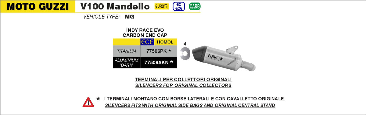 Arrow Indy Race EVO Aluminium "Dark" Slip On with Carbon End Cap - Moto Guzzi Stelvio/V100 Mandello
