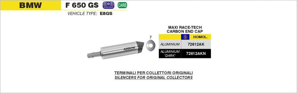 Arrow Maxi Race-Tech Aluminium "Dark" Slip On with Carbon End Cap - BMW F650GS/F800GS