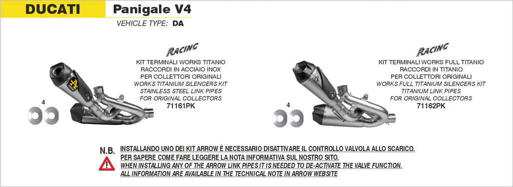 Arrow Titanium Works Slip Ons (Right and Left) with Stainless Steel Link Pipies - Ducati Panigale V4/Panigale V4 S