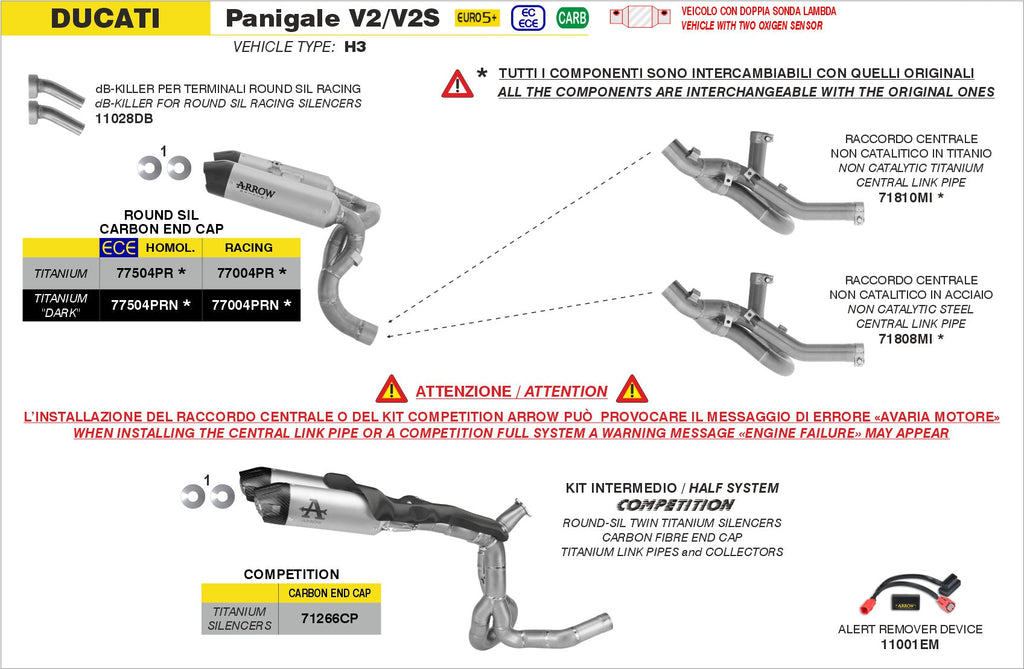 Arrow Non Catalized Titanium Link-Pipe - Ducati Panigale V2/Panigale V2 S