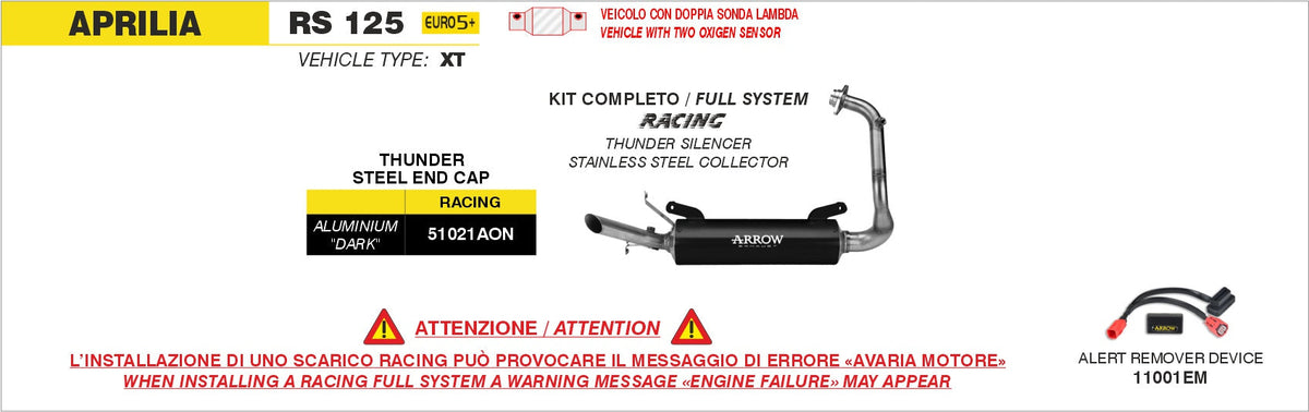 Arrow Full System with Thunder Aluminium "Dark" Slip Ons - Aprilia RS 125