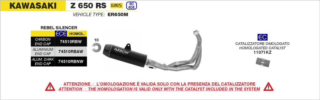 Arrow Catalytic Converter Kit - Kawasaki Z650/Z650 RS
