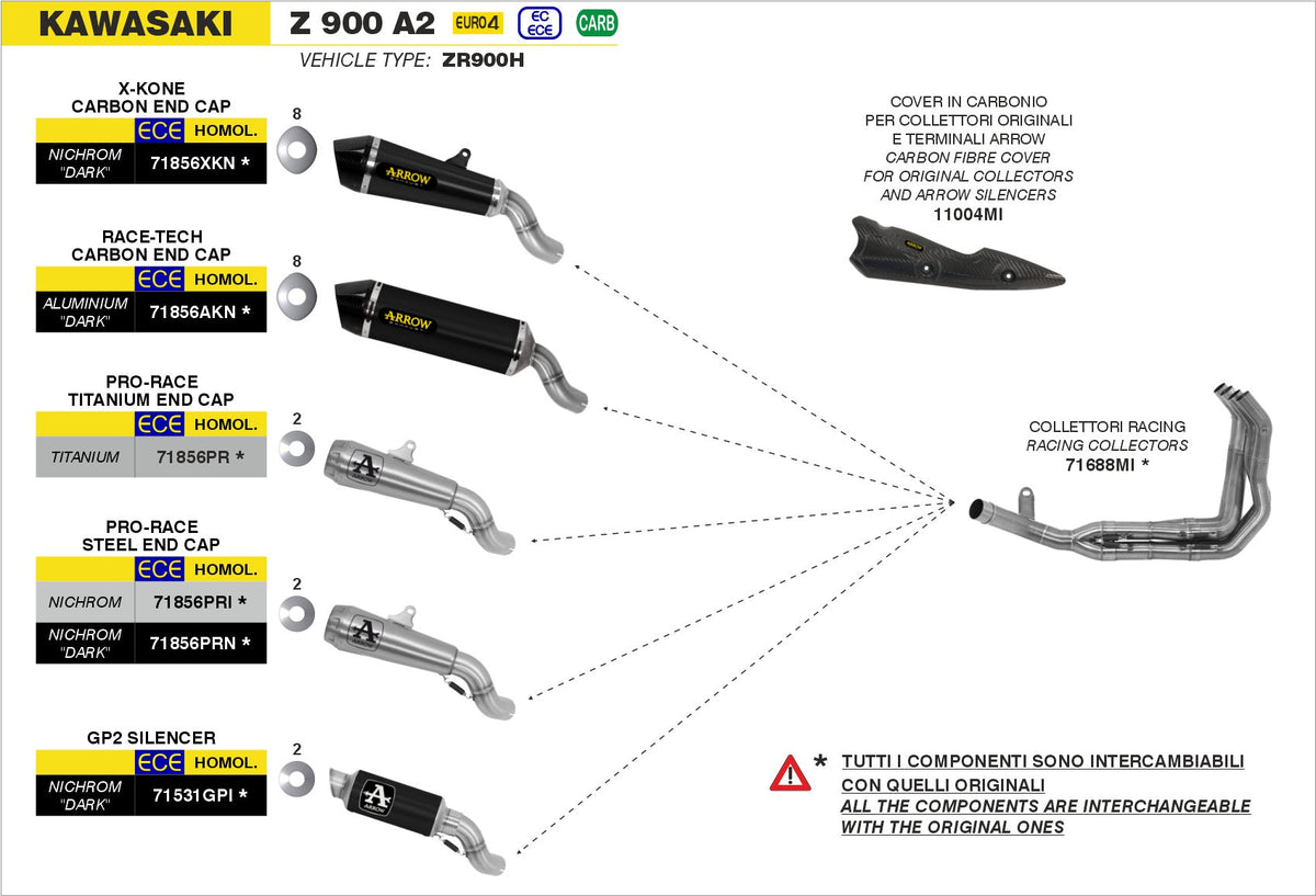 Arrow Racing Headers Interchangeable with Original Ones - Kawasaki Z900