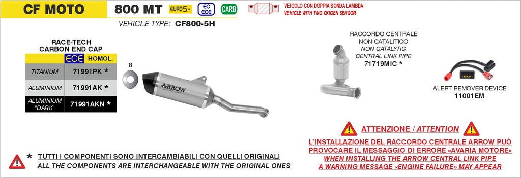 Arrow Non Catalized Mid-Pipe - CFMoto 800MT-X/Ibex 800 E