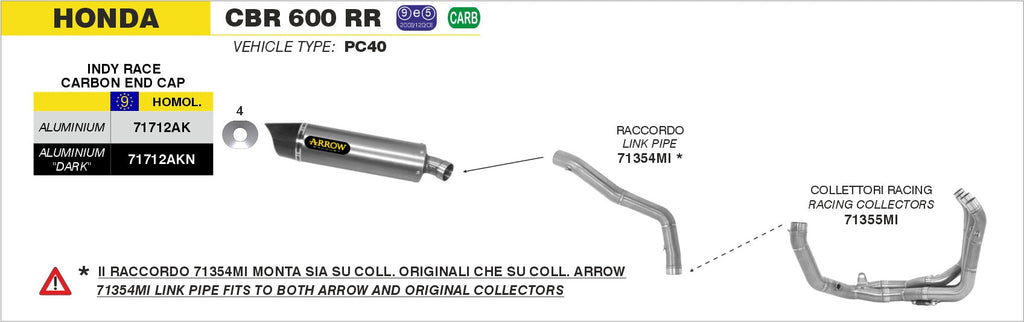Arrow Indy Race Aluminium "Dark" Slip On with Carbon End Cap - Honda CBR600RR/CBR600RR ABS