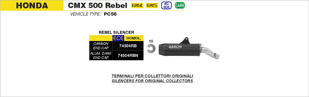 Arrow Rebel Slip On with Aluminium "Dark" End Cap - Honda CMX500 Rebel 500/CMX500 Rebel 500 ABS